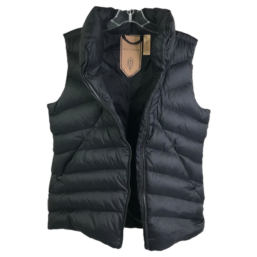 Indygena Puffer Vest Womens Medium Black Duck Down Sleeveless Full-Zip High Neck